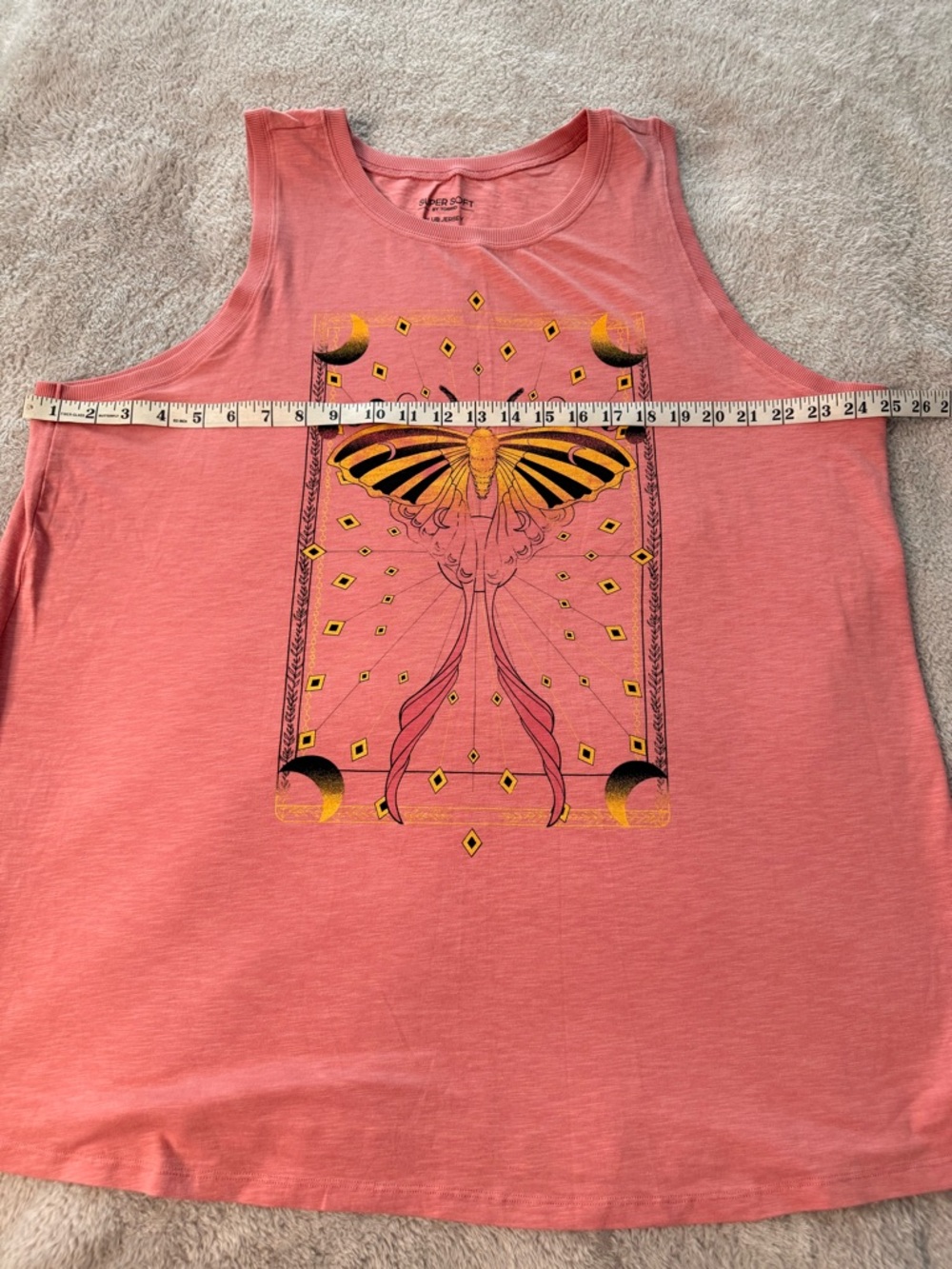 Torrid Super Soft Celestial Moth Tank Size 3 Pink Distressed Graphic Boho Plus - Picture 5 of 10